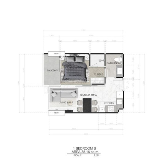 Dusit Sea Spire, 1 bedroom apartments - from 38 m² to 54 m²
