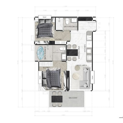 Dusit Sea Spire, 2 bedroom apartments - from 67 m² to 77 m²