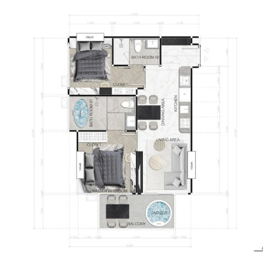 Dusit Sea Spire, 2 bedroom apartments - from 67 m² to 77 m²
