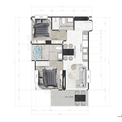 Dusit Sea Spire, 2 bedroom apartments - from 67 m² to 77 m²