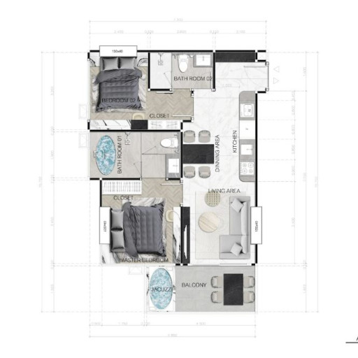 Dusit Sea Spire, 2 bedroom apartments - from 67 m² to 77 m²