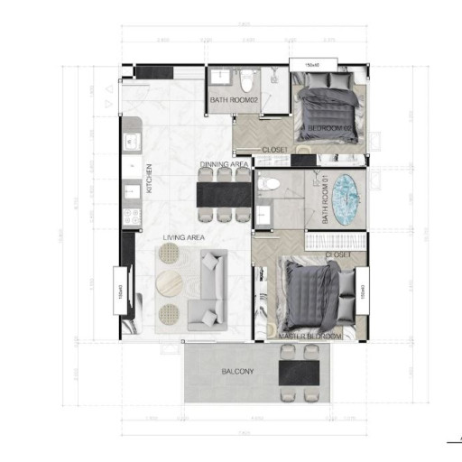 Dusit Sea Spire, 2 bedroom apartments - from 67 m² to 77 m²