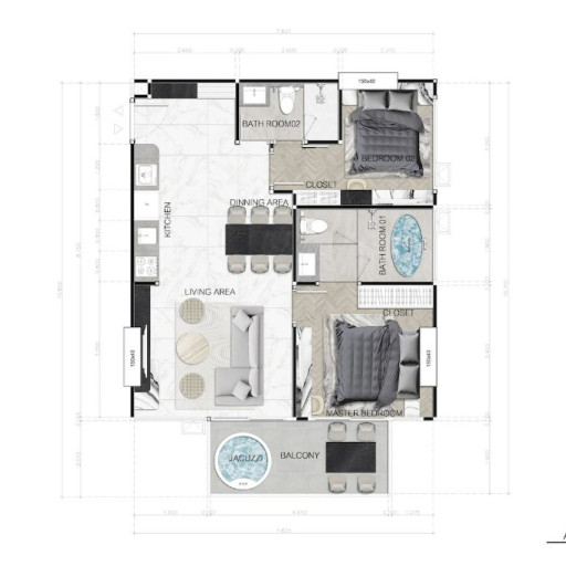 Dusit Sea Spire, 2 bedroom apartments - from 67 m² to 77 m²