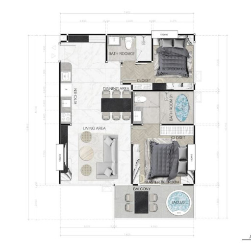 Dusit Sea Spire, 2 bedroom apartments - from 67 m² to 77 m²