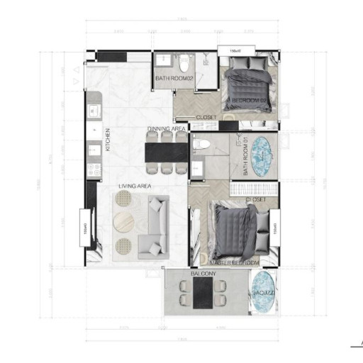 Dusit Sea Spire, 2 bedroom apartments - from 67 m² to 77 m²